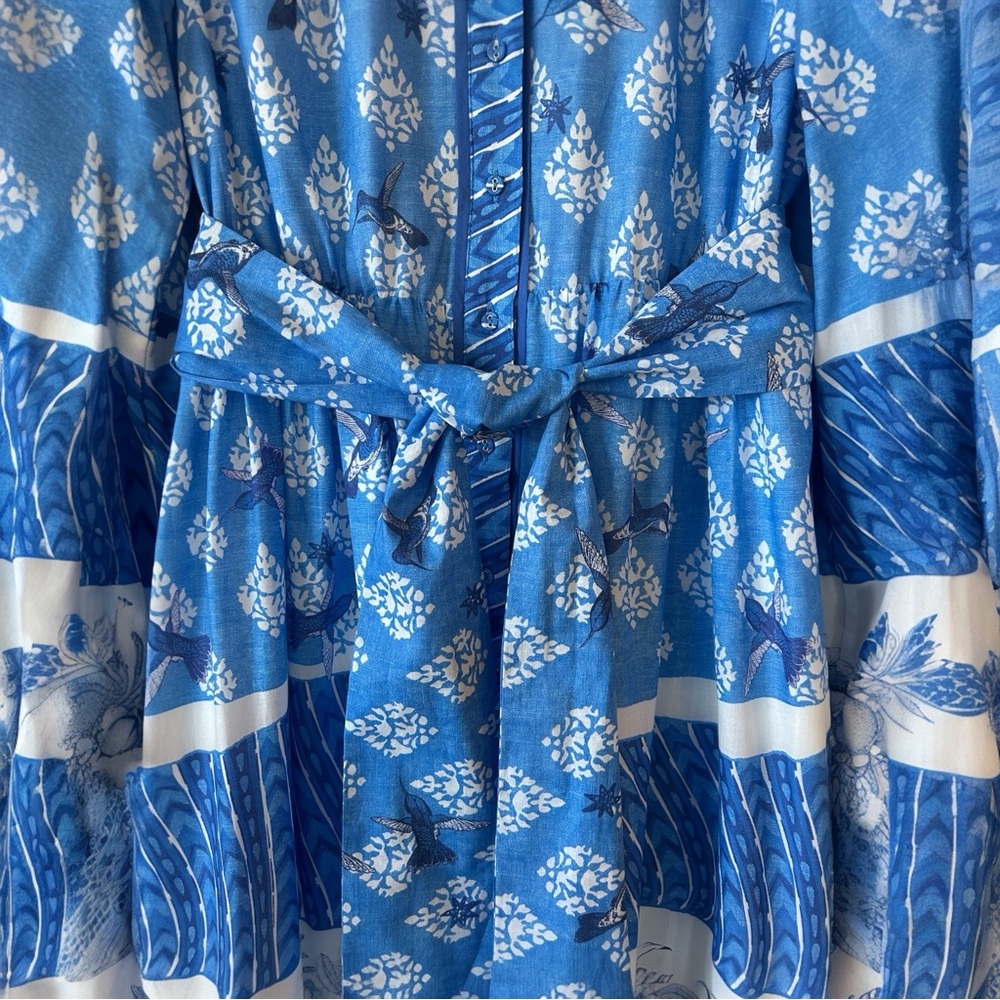 A LOVES A Cobalt Blue Long Sleeve Cotton Maxi Dress Boho Cottage Medium NWT - Picture 8 of 16